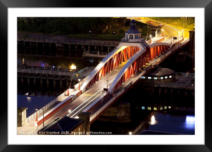 Swing Bridge at night, Newcastle upon Tyne Framed Mounted Print by Alan Crawford