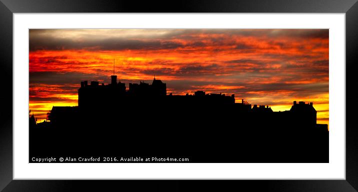 Silhouette of Edinburgh Castle at sunset Framed Mounted Print by Alan Crawford