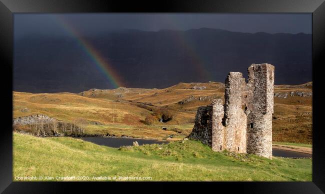 Rainbow at Ardvreck Castle, Scotland Framed Print by Alan Crawford