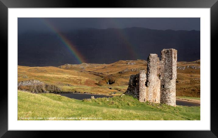 Rainbow at Ardvreck Castle, Scotland Framed Mounted Print by Alan Crawford