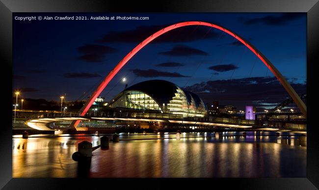 Gateshead Millennium Bridge at night Framed Print by Alan Crawford