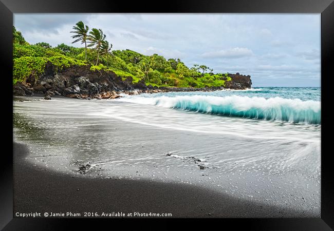 The exotic and famous Black Sand Beach of Waiʻanap Framed Print by Jamie Pham