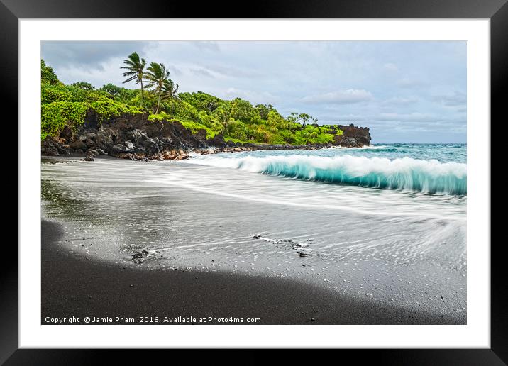 The exotic and famous Black Sand Beach of Waiʻanap Framed Mounted Print by Jamie Pham