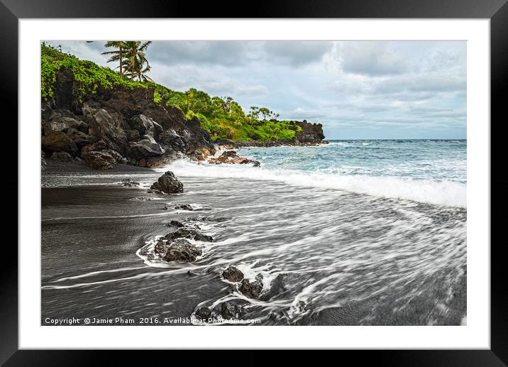 The exotic and famous Black Sand Beach of Waiʻanap Framed Mounted Print by Jamie Pham