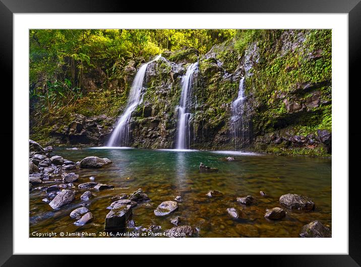 The stunningly beautiful Upper Waikani Falls or Th Framed Mounted Print by Jamie Pham