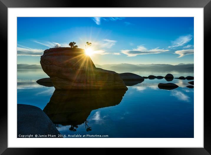 Dramatic view of Bonsai Rock in Lake Tahoe. Framed Mounted Print by Jamie Pham