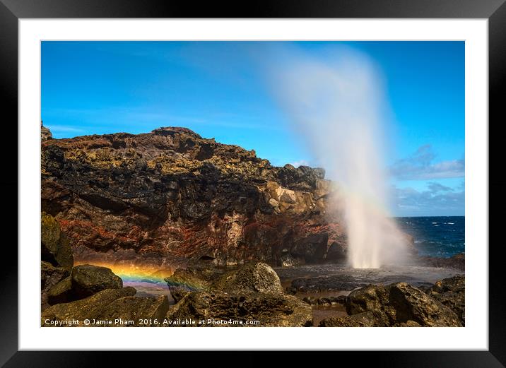 The eruption of Nakalele Blowhole in Maui. Framed Mounted Print by Jamie Pham