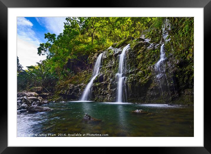 The stunningly beautiful Upper Waikani Falls or Th Framed Mounted Print by Jamie Pham