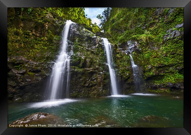 The stunningly beautiful Upper Waikani Falls or Th Framed Print by Jamie Pham