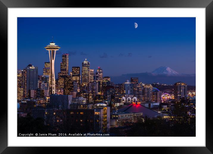 Seattle Skyline Framed Mounted Print by Jamie Pham