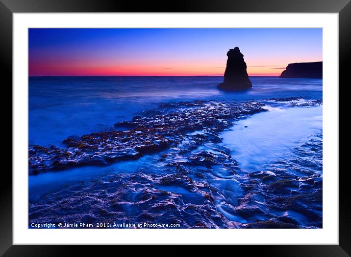 Dramatic view of a sea stack in Davenport Beach, S Framed Mounted Print by Jamie Pham