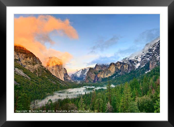 Dramatic view of Yosemite Valley. Framed Mounted Print by Jamie Pham