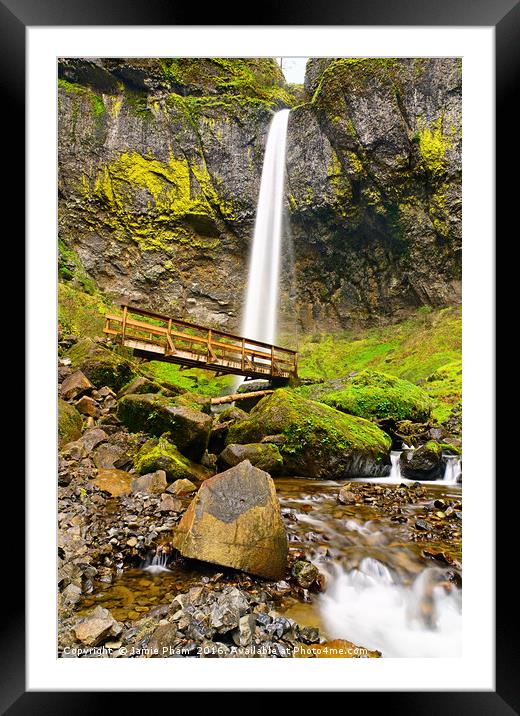 Lower angle of Elowah Falls in the Columbia River  Framed Mounted Print by Jamie Pham