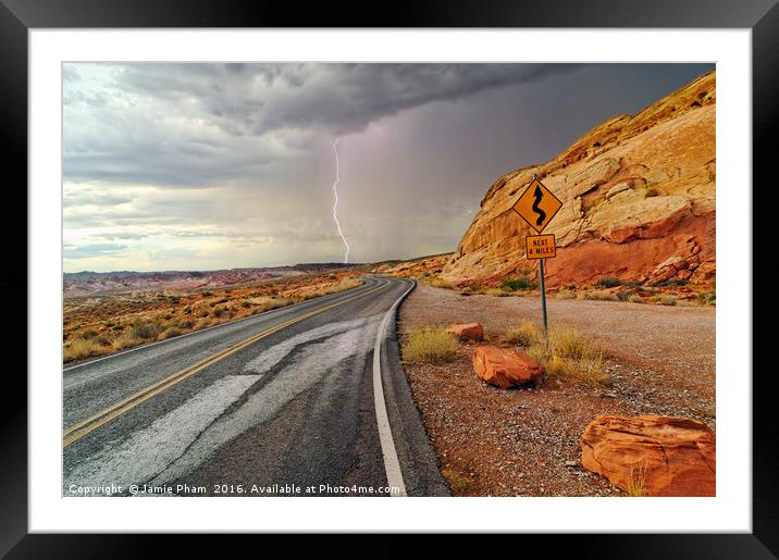 Lightning strike nevada dessert Framed Mounted Print by Jamie Pham