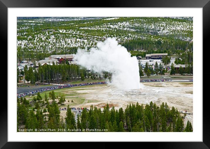 Overhead View of Old Faithful Erupting. Framed Mounted Print by Jamie Pham