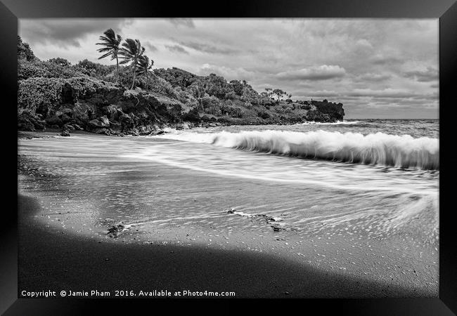 The exotic and famous Black Sand Beach Framed Print by Jamie Pham