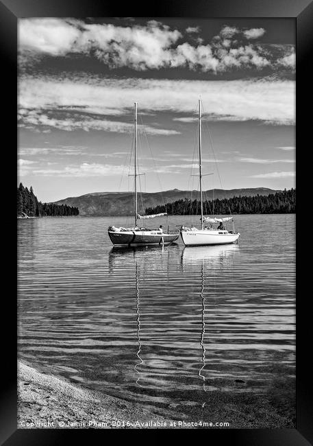 Boats on a beautiful calm day in Lake Tahoe. Framed Print by Jamie Pham
