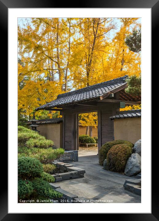 The beautiful fall colors of the Japanese Gardens Framed Mounted Print by Jamie Pham