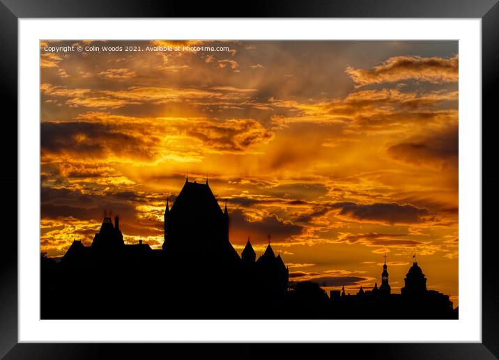 The Chateau Frontenac silhouetted against the sunset Framed Mounted Print by Colin Woods