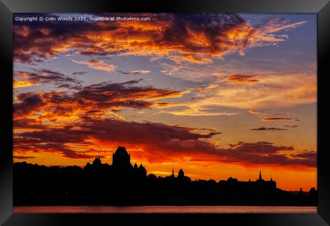 Quebec City skyline at sunset Framed Print by Colin Woods