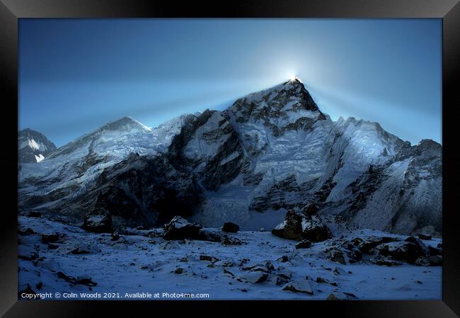 Sunrise over Mt Everest Framed Print by Colin Woods