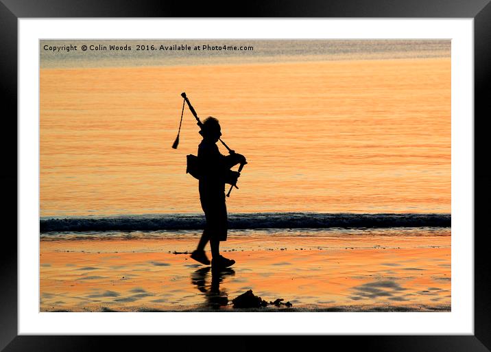 Piper on the beach at Arisaig, Scotland Framed Mounted Print by Colin Woods