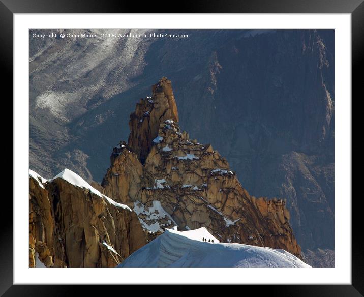 Climbers on the Midi-Plan Traverse Framed Mounted Print by Colin Woods