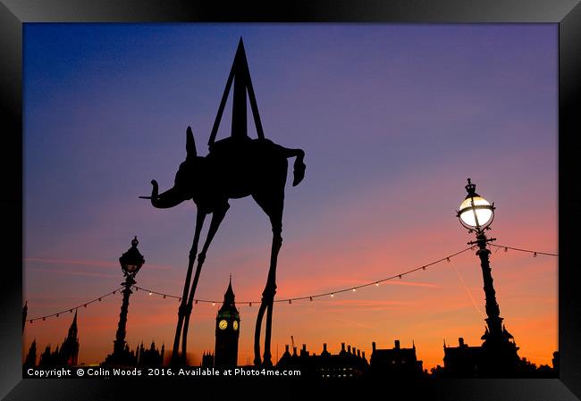 Big Ben and Dali Elephant at Sunset Framed Print by Colin Woods
