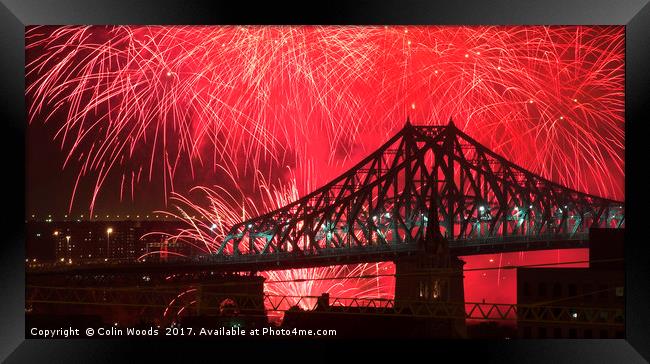 Fireworks and the Jacques Cartier Bridge, Montreal Framed Print by Colin Woods