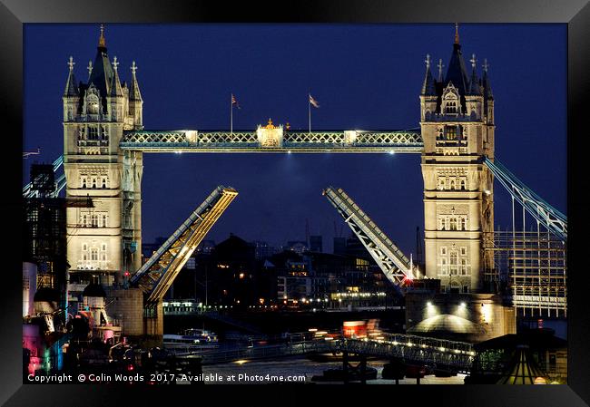 Tower Bridge, London at night Framed Print by Colin Woods