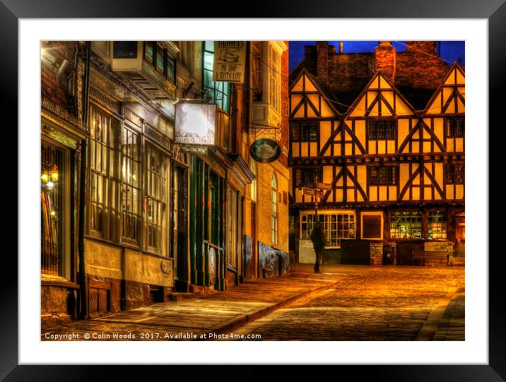 Steep Hill in Lincoln , England at Night Framed Mounted Print by Colin Woods
