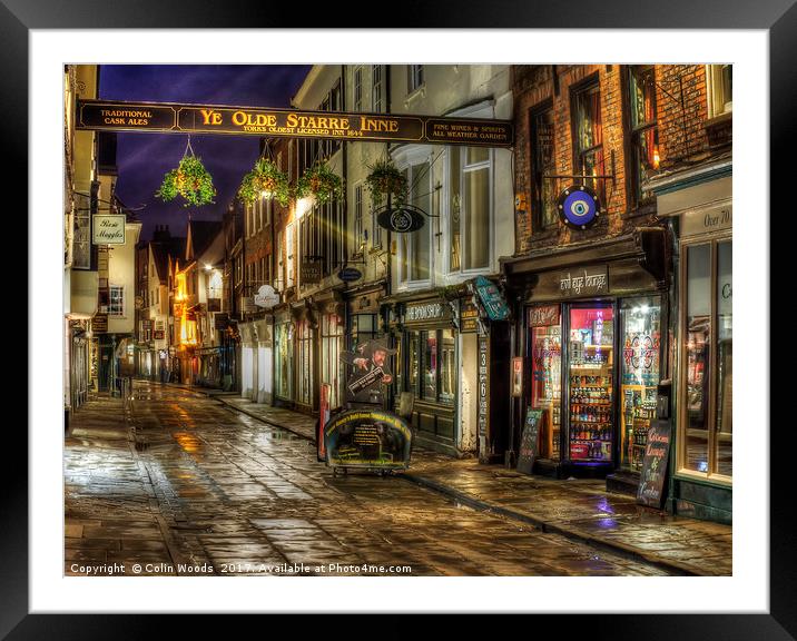 Stonegate in York at Night Framed Mounted Print by Colin Woods