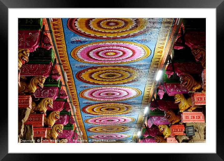 Ceiling detail iInside the Meenakshi temple at Mad Framed Mounted Print by Colin Woods