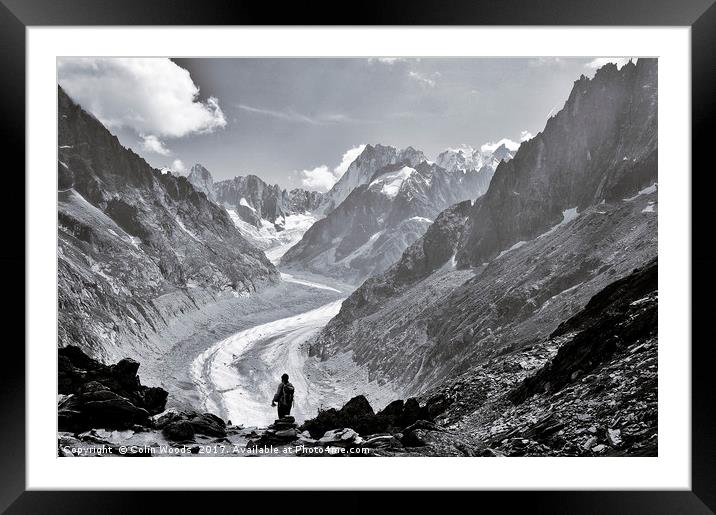 A lone person admiring the Mer de Glace, Chamonix Framed Mounted Print by Colin Woods