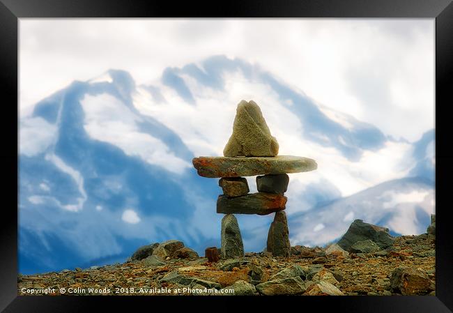 Inukshuk in the Canadian Rockies Framed Print by Colin Woods
