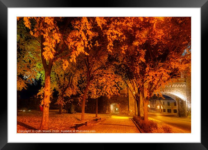 Porte St Louis, Quebec City, at night in autumn Framed Mounted Print by Colin Woods