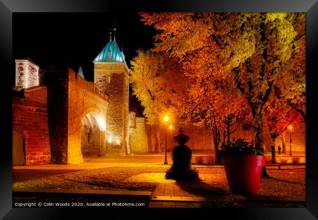 Porte St Louis, Quebec City, at night in autumn Framed Print by Colin Woods