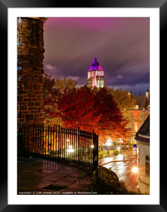 Rue St Louis and the Price Building, Quebec City, at night  Framed Mounted Print by Colin Woods