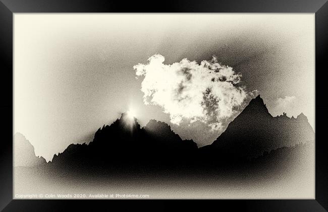 The Rising Sun over the Aiguille de Grépon in the French Alps Framed Print by Colin Woods