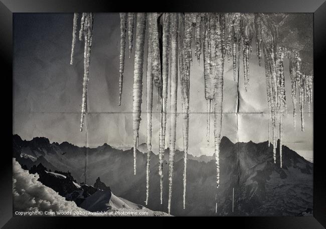 Icicles at dawn in the French Alps Framed Print by Colin Woods