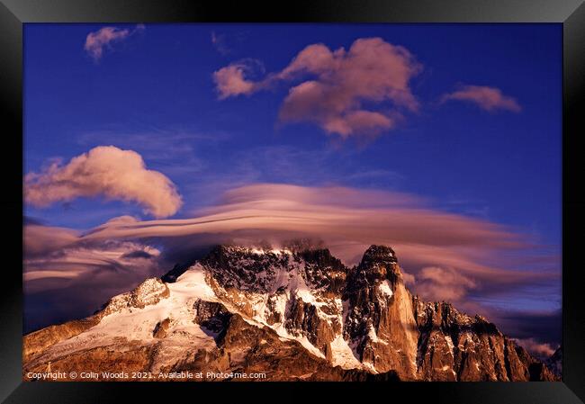 Dramatic cloud cap on the Aiguille Verte in the French Alps Framed Print by Colin Woods