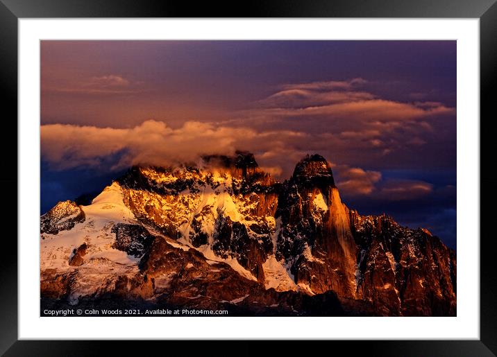 Clouds on the summit of the Aiguille Verte at Sunset Framed Mounted Print by Colin Woods