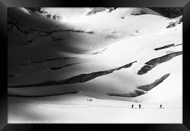 Climbers crossing the Glacier du Géant in the French Alps, Chamonix, France Framed Print by Colin Woods