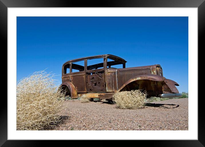  Tumbleweed and Rusty Car, Arizona Framed Mounted Print by Arterra 