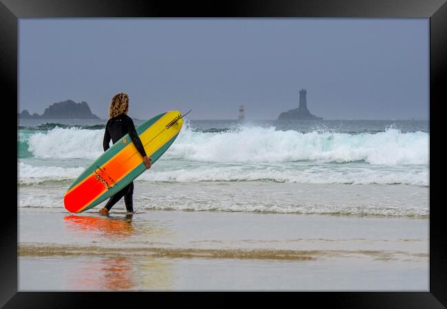 Surfing at Pointe du Raz, Brittany Framed Print by Arterra 