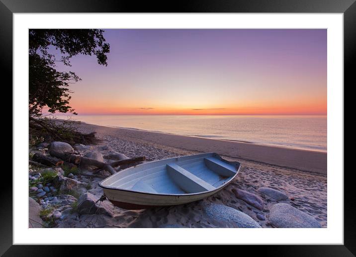 Rowing Boat at Sunset Framed Mounted Print by Arterra 