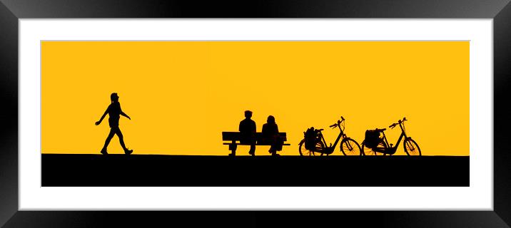 Walker and Resting Cyclists Framed Mounted Print by Arterra 