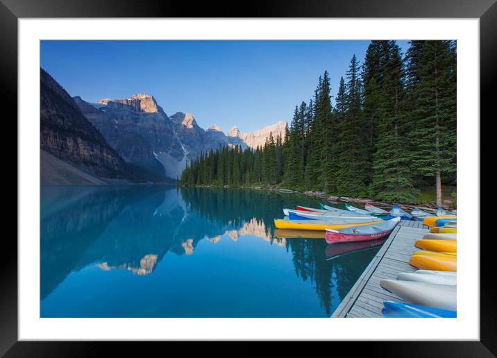 Canoes at Moraine Lake Framed Mounted Print by Arterra 