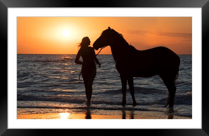 Horse and Woman at Sunset Framed Mounted Print by Arterra 
