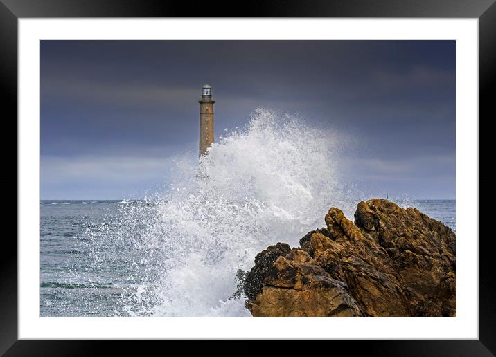 Crashing Wave and Lighthouse Framed Mounted Print by Arterra 